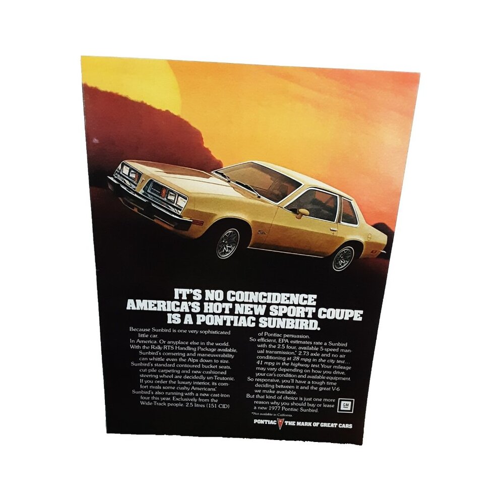 1977 Pontiac Sunbird Sports Coupe Car Original Print Ad vintage 70s